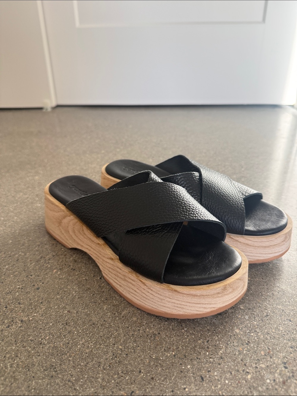 gentle souls Black Leather Crossover Platform Mules